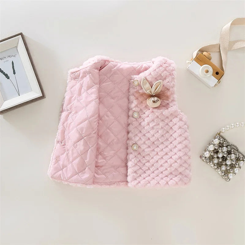 (9 Months -3 Years Old) Autumn And Winter New Simple Solid Color Baby Girl Vest, Fashionable And Warm Children'S Clothing