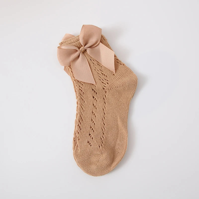 1 Pairs Summer Bow Baby Girls Socks Toddler Long Sock Infant Knee High Cotton Mesh Spanish Style Breathable Socks For 0-8Years