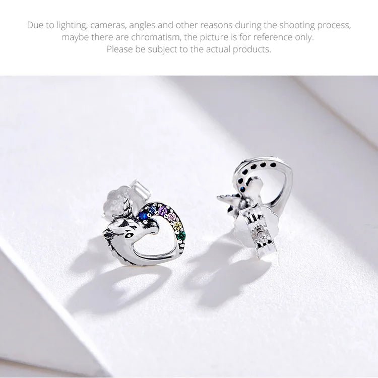 Bamoer 925 Sterling Silver Luxury Girl Earrings Rainbow Butterfy Cute Fancy Funny Ear Stud Original for Women Party Fine Jewelry