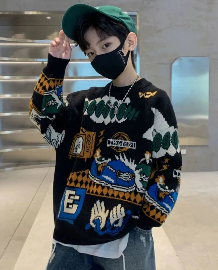 2025 New Boys' Autumn/Winter Fleece-Lined Thickened Pullover Knit Sweater - Warm Base Layer for Kids, Trendy & Cozy Design