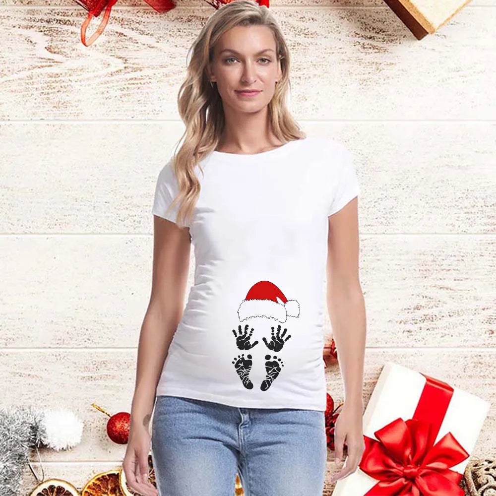 Best Gift 2025 Merry Christmas Maternity T-shirts It's My First Christmas Funny Print Pregnancy Anouncement Tops Tee Shirts