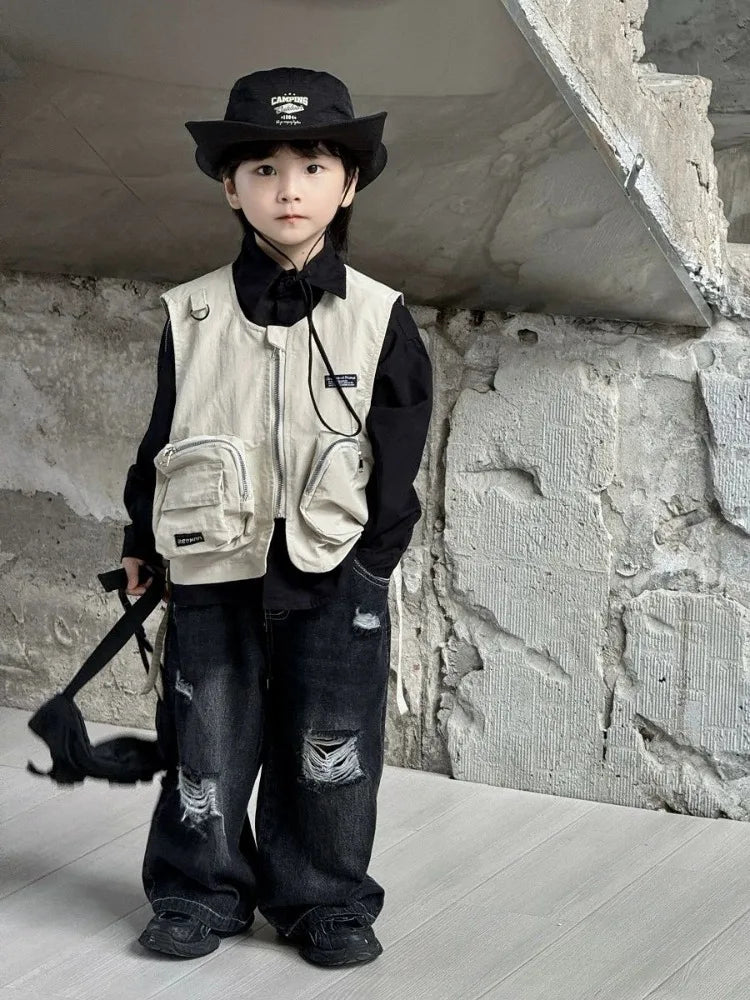 Kids' Korean Style Ripped Jeans Edgy Streetwear Pants for Toddler Boys & Girls Spring/Fall