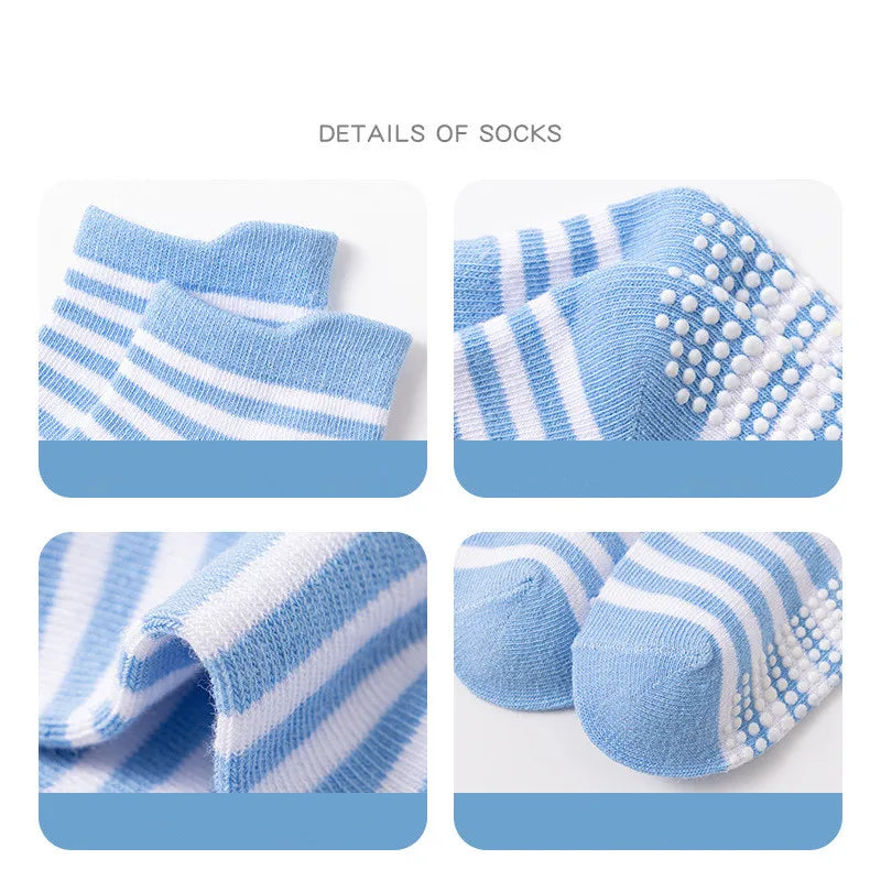 6 Pairs 0-5 Years Old Non-Slip Kids Socks with Grip Little Girls Boys Ankle Socks Infants Toddlers Children Floor Socks