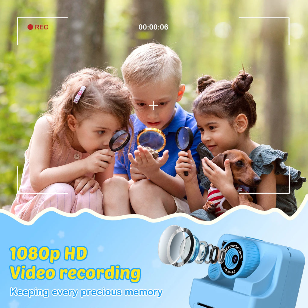 New Bee Kids Instant Print Camera 1080P HD Dual Lens Selfie 32GB Digital Camera for Girls Boys Christmas Birthday Gifts Toys