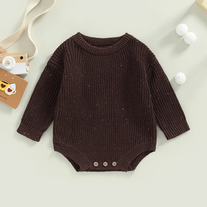 Newborn Baby Girls Boys Knitted Sweater Romper Long Sleeve Crew Neck Solid Color Jumpsuits Autumn Winter Infant Bodysuits Warm