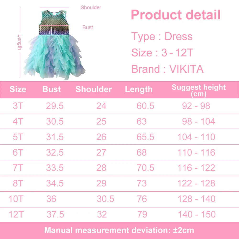 VIKITA Kids Summer Sleeveless Dresses Girls Mermaid Dress Girls Birthday Party Tutu Mesh Mesh Layered Dresses Kids Clothes 3-8Y