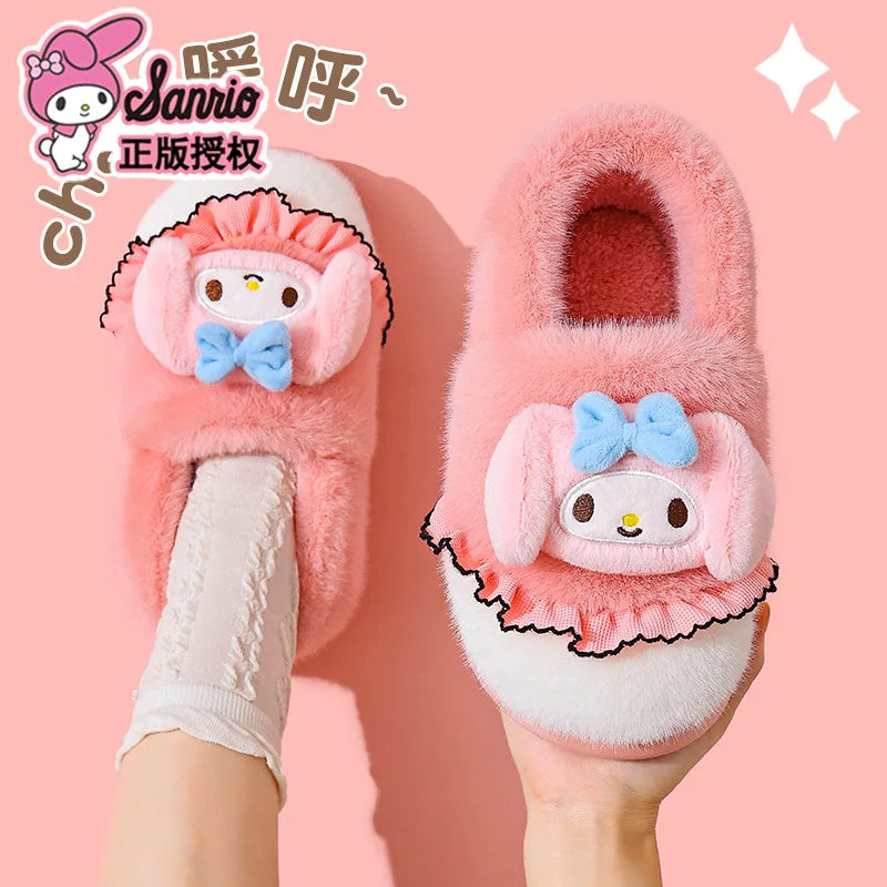 Kids' Slippers House Shoes Cartoon Kuromi With Heel Cover Winter Shoes For Girls Warm Anti-slip Pink Pruple Shoes Size 35-41