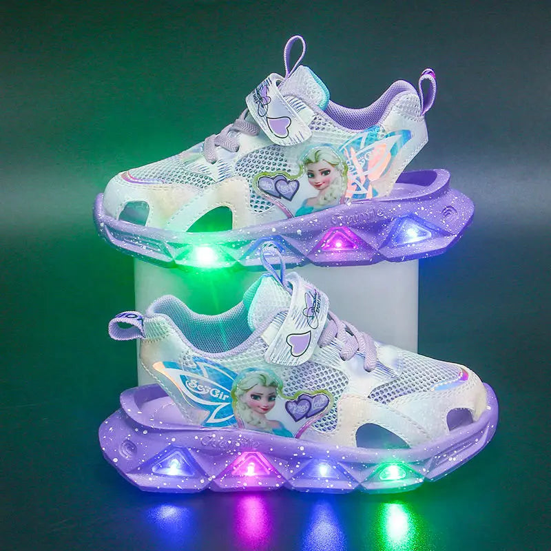 Disney Children's Sandals Women's Summer Girls' Sandals Led Lights Kids' Baby Princess Elsa Beach Pink Purple Shoes Size 22-37