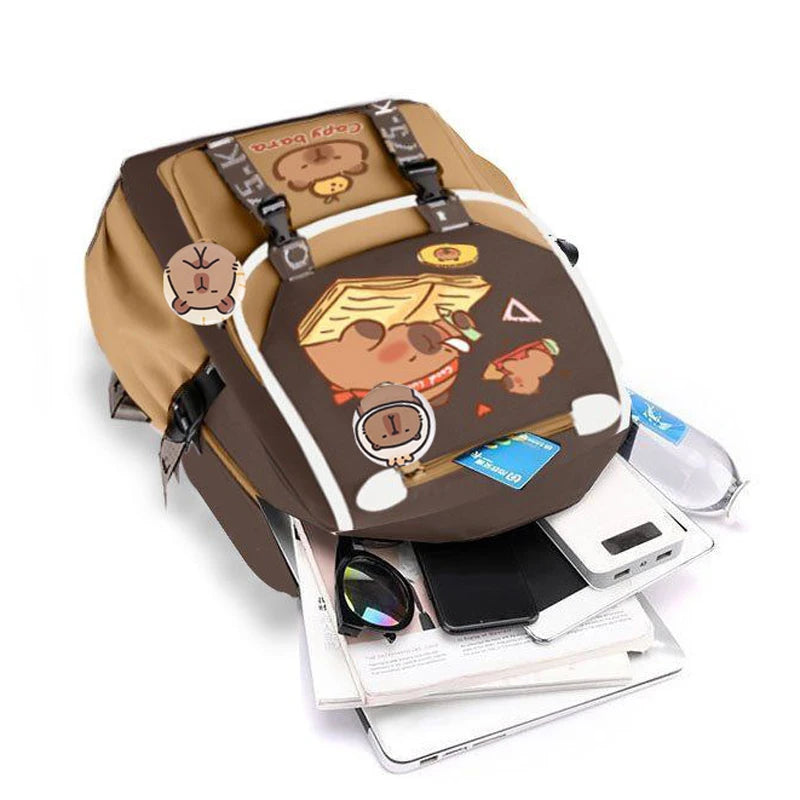 Kawaii Capybara Stylish Khaki Kid Backpack School Bag Casual Daypack Teens Boy Girl Shoulder Bag Children Schoolbag Backpack ﻿