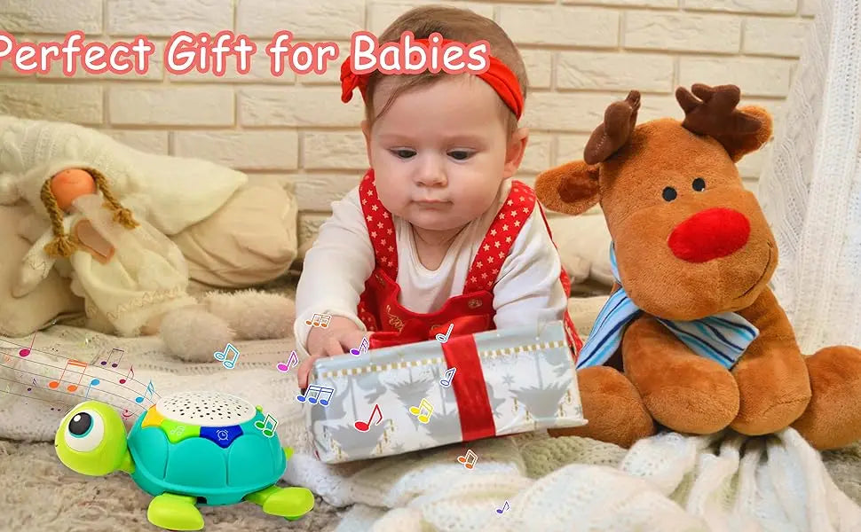 Baby Toys 5 in 1 Musical Projector Turtle Crawling Toys Tummy Time Infant Educational Toys for Boy Girl Birthday Christmas Gift