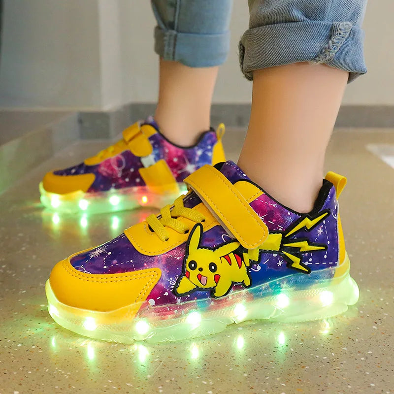 Kids'Casual Shoes Boys Rechargeable Cartoon PU Leather Spring Fashion Flat Bottom Anti-slip Yellow Size 25-36