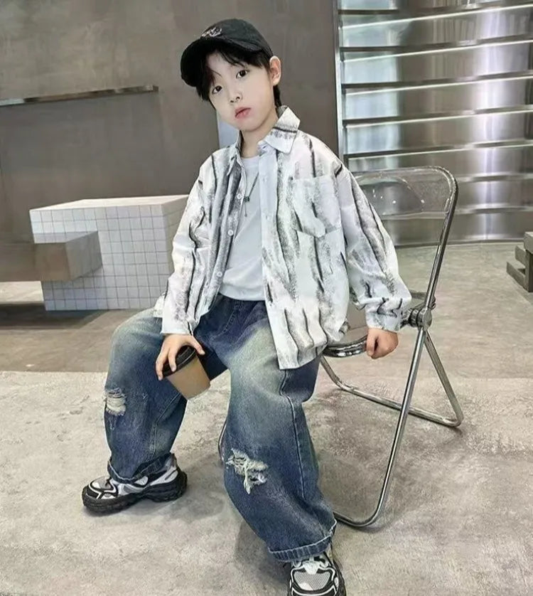 2025 New Boys' Spring Autumn Long Sleeve Shirt Toddler Boys Stylish Long Sleeve Shirt Trendy Design for Kids