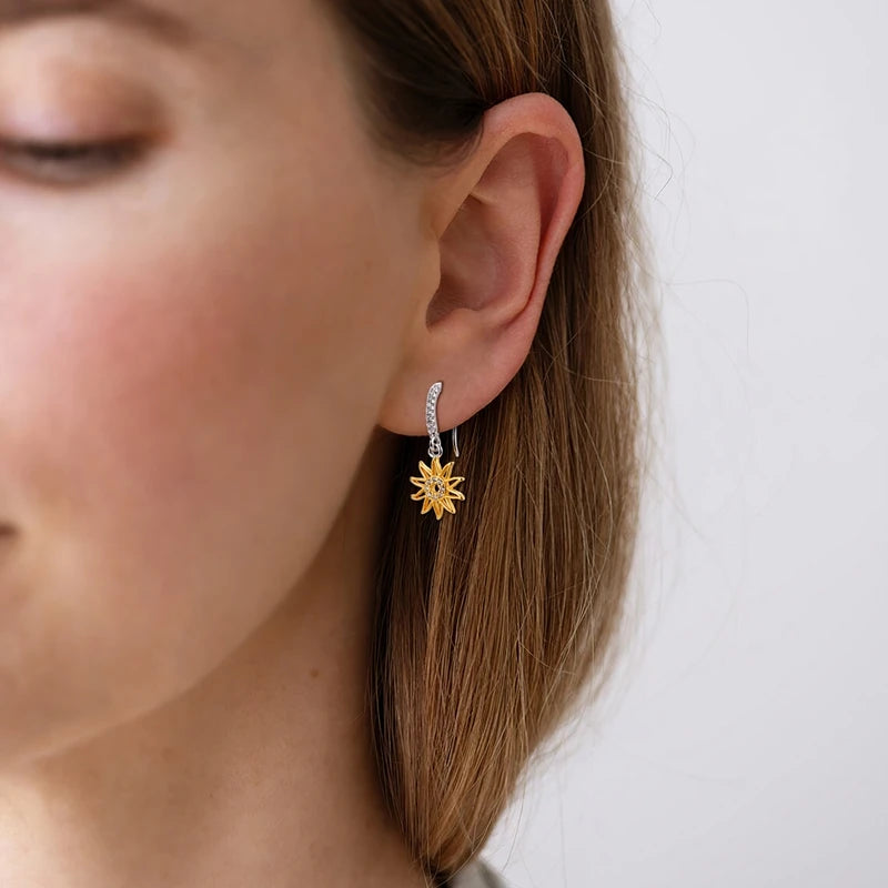 925 Sterling Silver Plated Gold Drop Earrings Star Sun Moon Earrings Removable Circle Heart Earrings For Women Hoop Earrings