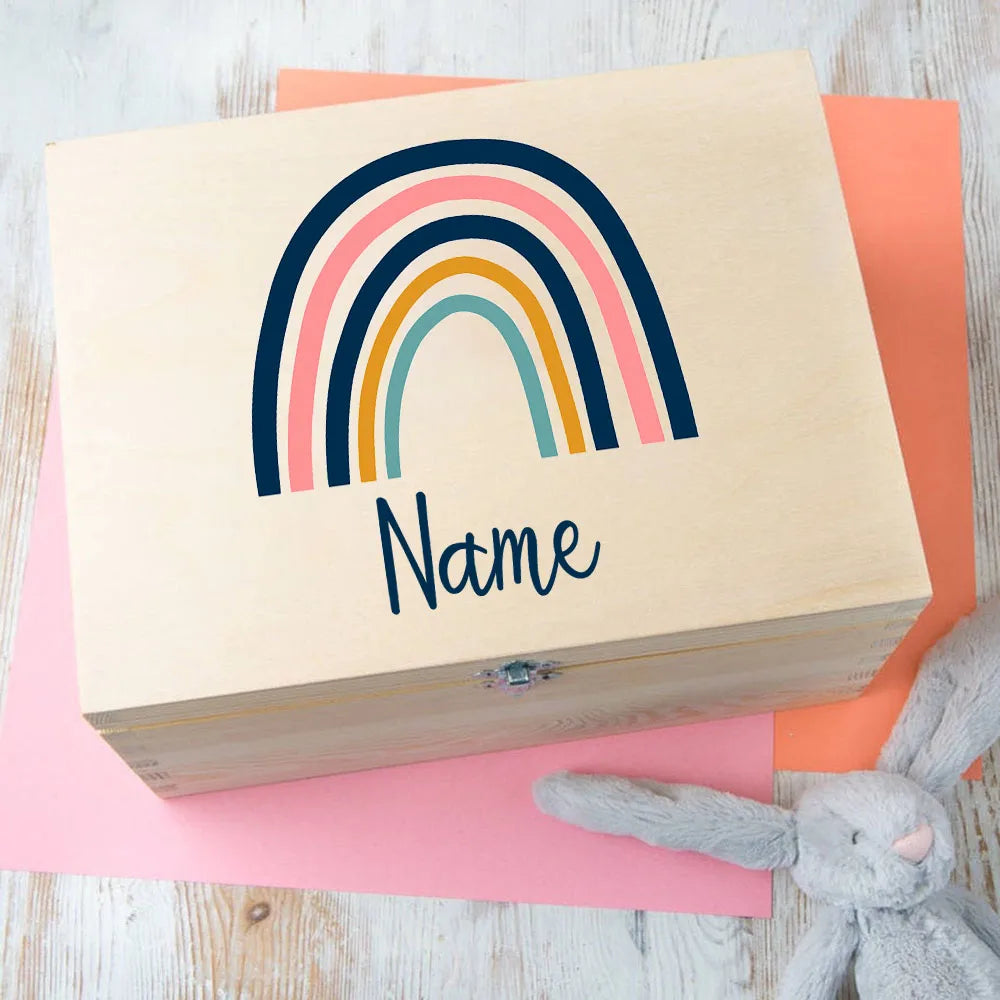Personalised Baby Rainbow Box Custom Wooden Infat Memory Box Toddler Keepsake Box Newborn Shower Present Baby Birth Stats Gift