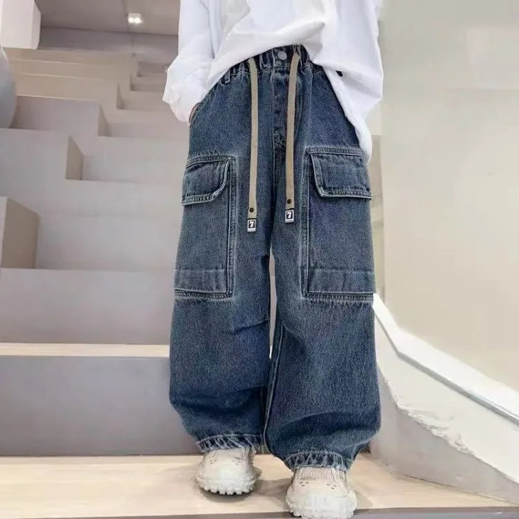 Boys Workwear Jeans Thin Spring 2025 New Style Casual Cargo Pants for Kids 3-8 Years Old