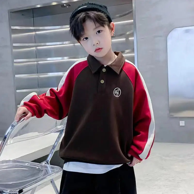 Fan-Only Boys' No Hood Collar Sweatshirt - Spring & Autumn New Arrival Stylish Kids' Polo Shirt