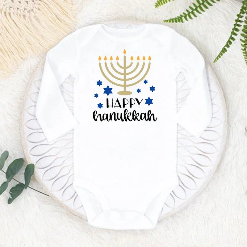 My 1st Hanukkah Chanukah Newborn Bodysuits Happy Hanukkah Baby Rompers Infant Body Long Sleeve Jumpsuit Clothes