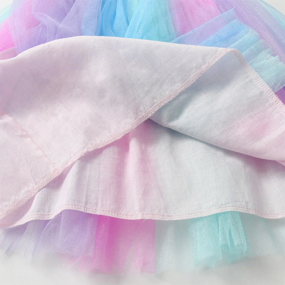 VIKITA Girls Autumn Spring Long Sleeve Dress Kids Rainbow Print Striped Dresses Girls Casual Daily Travel Princess Vestidos