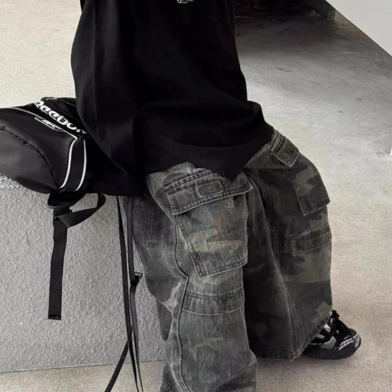 Boys' Vintage Hip-Hop CAMO Wide-Leg Jeans Kids' Spring Autumn 2025 New Release Medium-Large Denim Pants