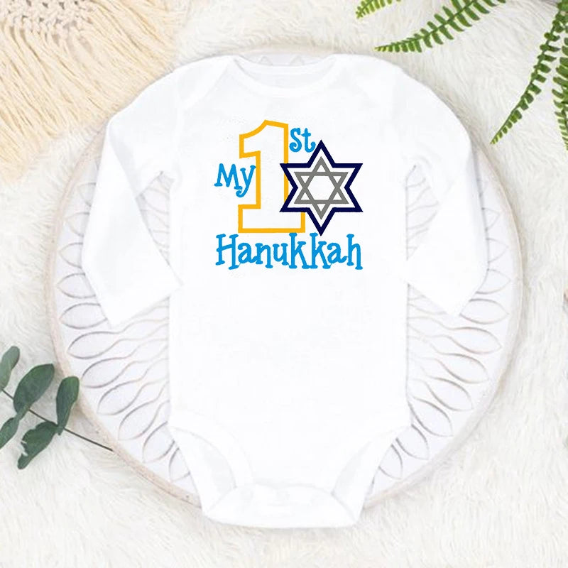 My 1st Hanukkah Chanukah Newborn Bodysuits Happy Hanukkah Baby Rompers Infant Body Long Sleeve Jumpsuit Clothes