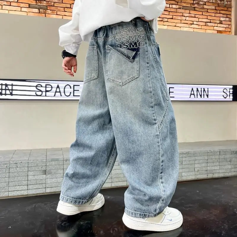 2025 Spring New Boys Loose Fit Jeans Long Pants for Toddler & Big Kids, Handsome Casual Denim Pants, Trendy Kids Clothing