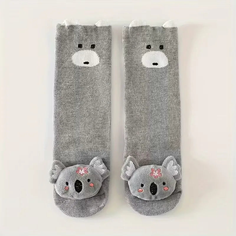 Children’s Knee High Non Slip Cartoon Animal Socks 3D Cotton Long Socks for Boys and Girls Baby Knee Protector Fall Winter Wear