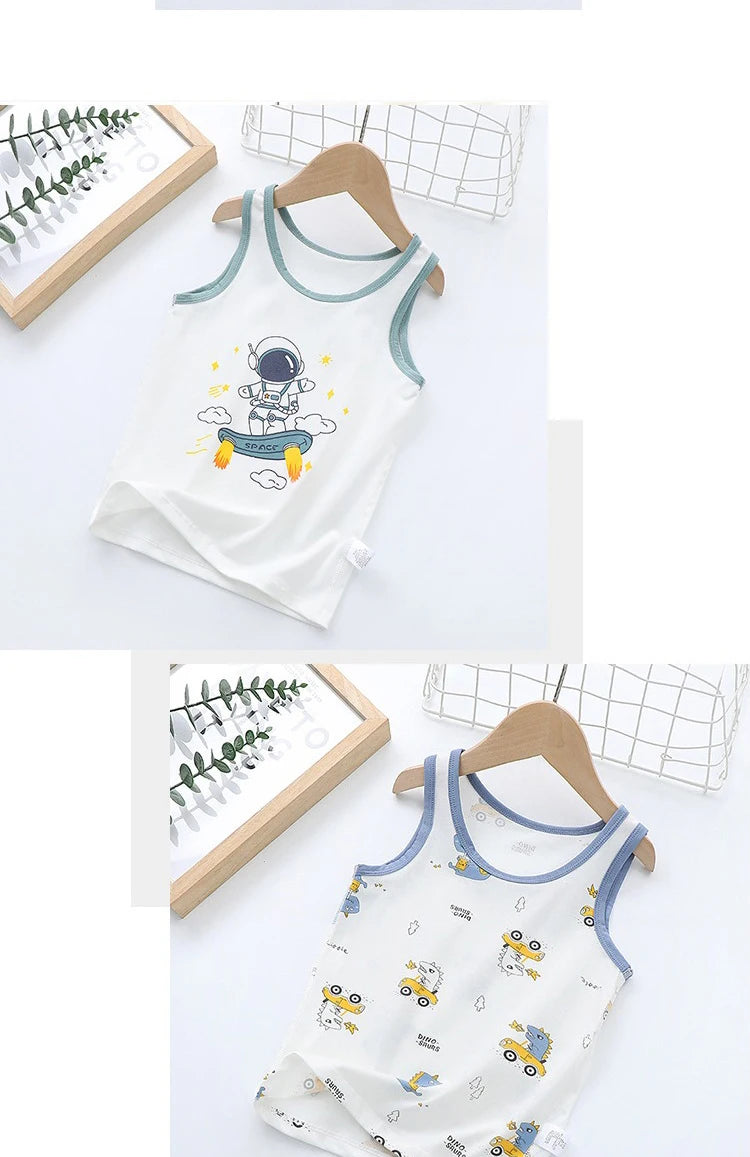2025 Summer Kids Tanks Top Children's Vest Baby Underwear Clothing Cartoon Printed Top Cotton T-shirt Boys Sleeveless Tank 0-8 Y