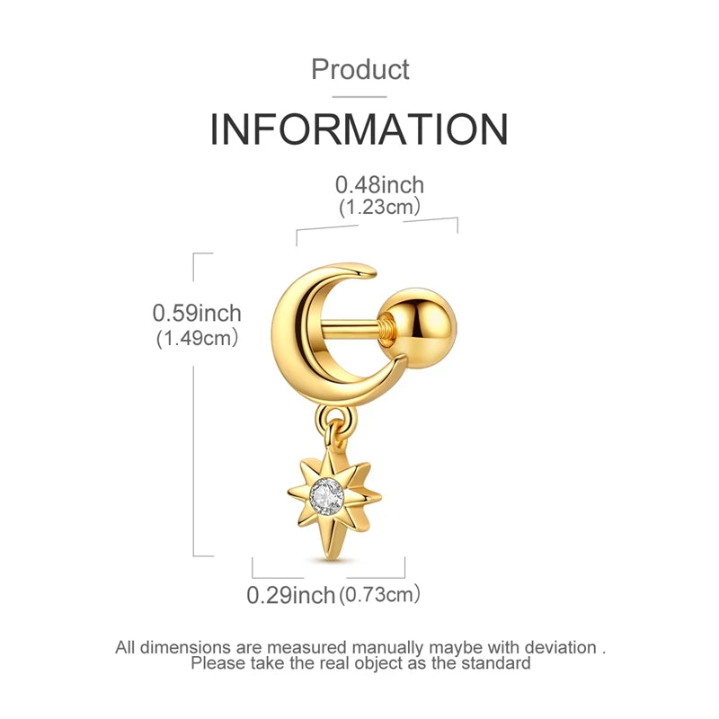 Fashion 925 Sterling Silver Plated Gold Clover Bowknot Butterfly Cartilage Puncture Spiral Bead Stud Earring For Women Ins Style