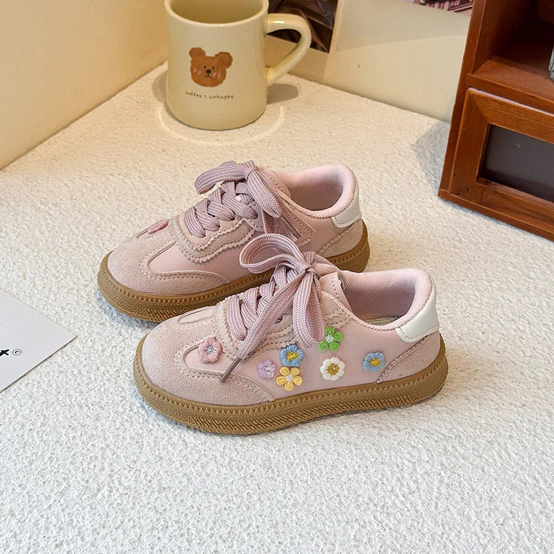 Kids'Casual Shoes Sneakers Skate Shoes Needlepoint PU Leather For Girls Anti-slip Breathable Pink Beige Shoes Size 26-36