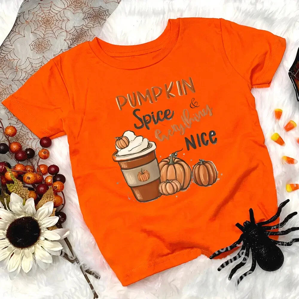 Halloween Print Kids Tee Tops Casual Short Sleeve Child Pumpkin Print Round Neck Tees Shirt Holiday Halloween Party Kid Clothes