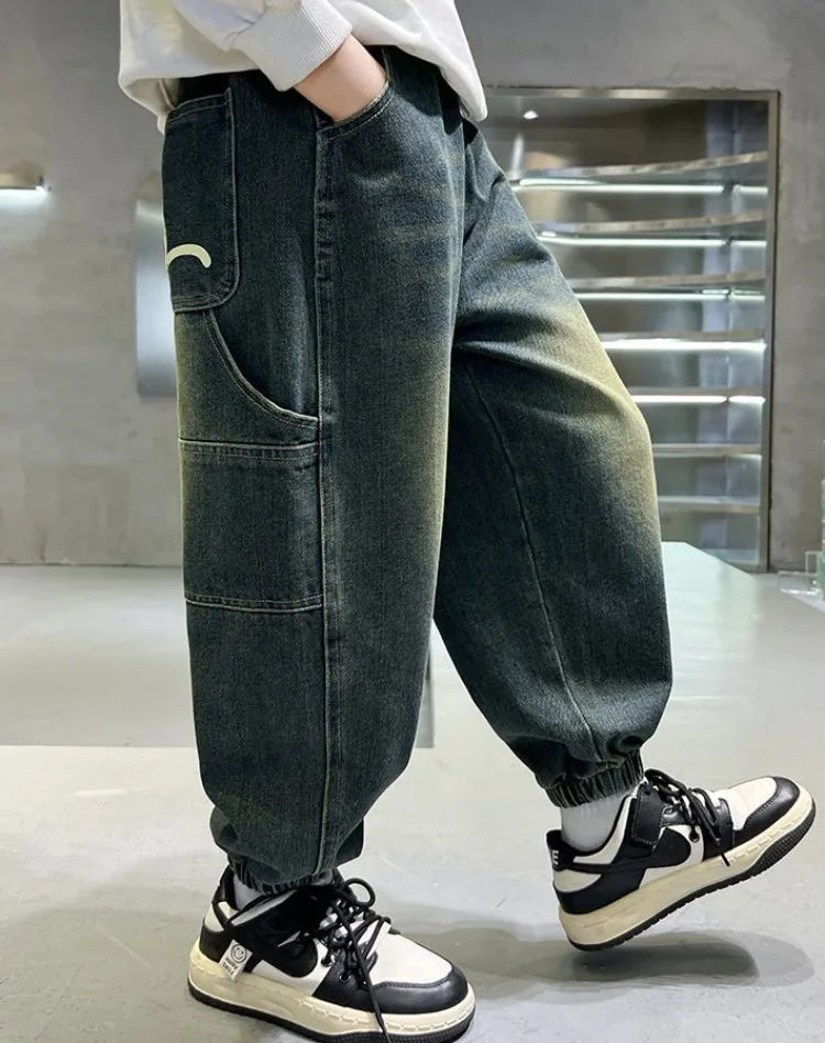 Boys' Fleece-Lined Jeans 2025 New Autumn/Winter Thermal Insulated Trendy Long Pants for Big Tall Kids, Stretchy Fabric Loose Fit