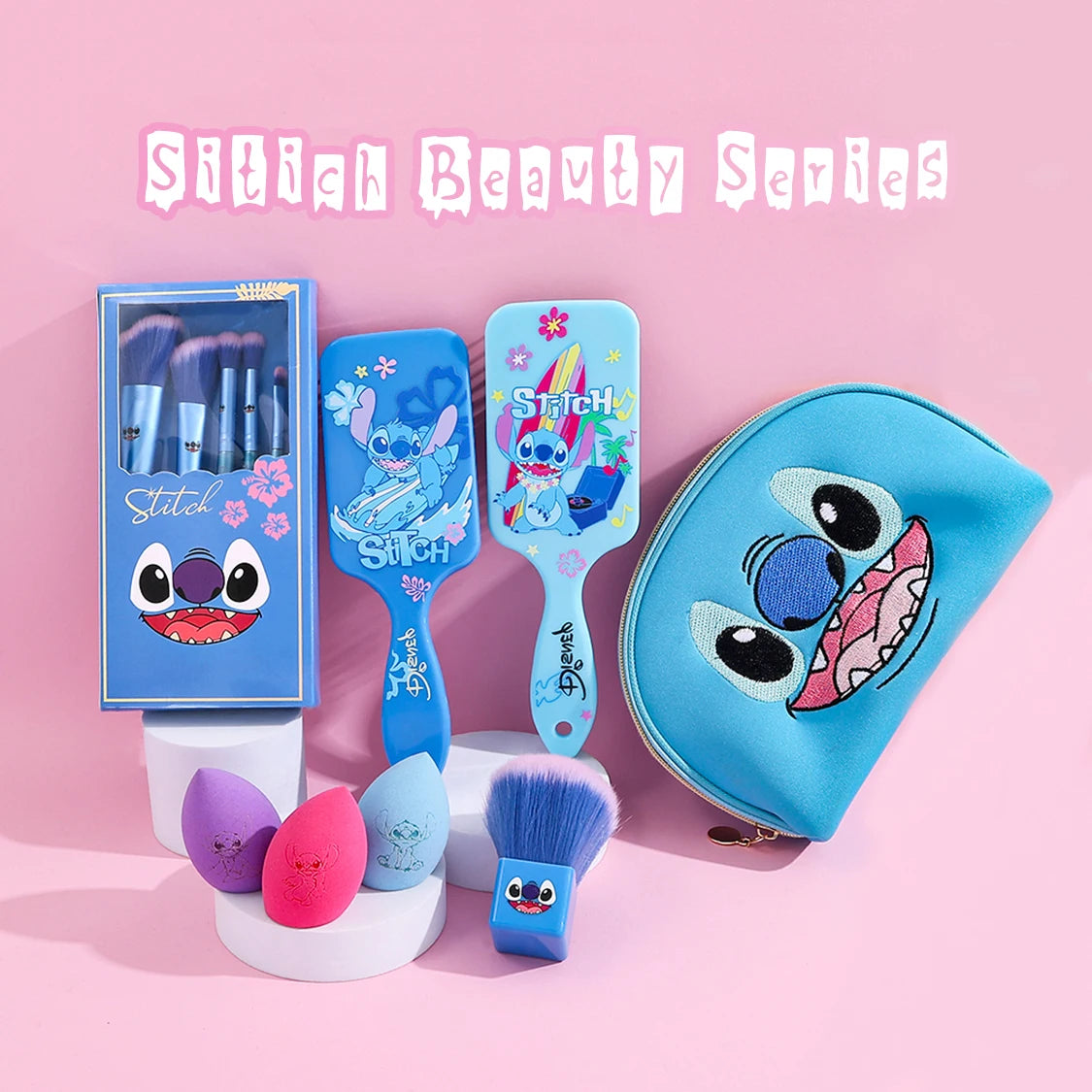 Cartoon cute Stitch makeup brush set, creative makeup tools, suitable for girls' birthday parties, holiday gifts
