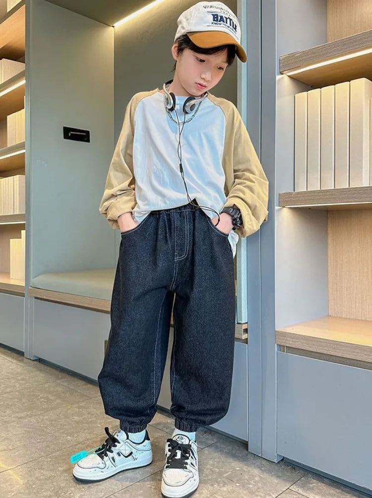 2025 New Boys' Denim Jeans 2025 Trendy Tween Boys Casual Long Pants Boys' Relaxed Fit Jeans Hot Sale