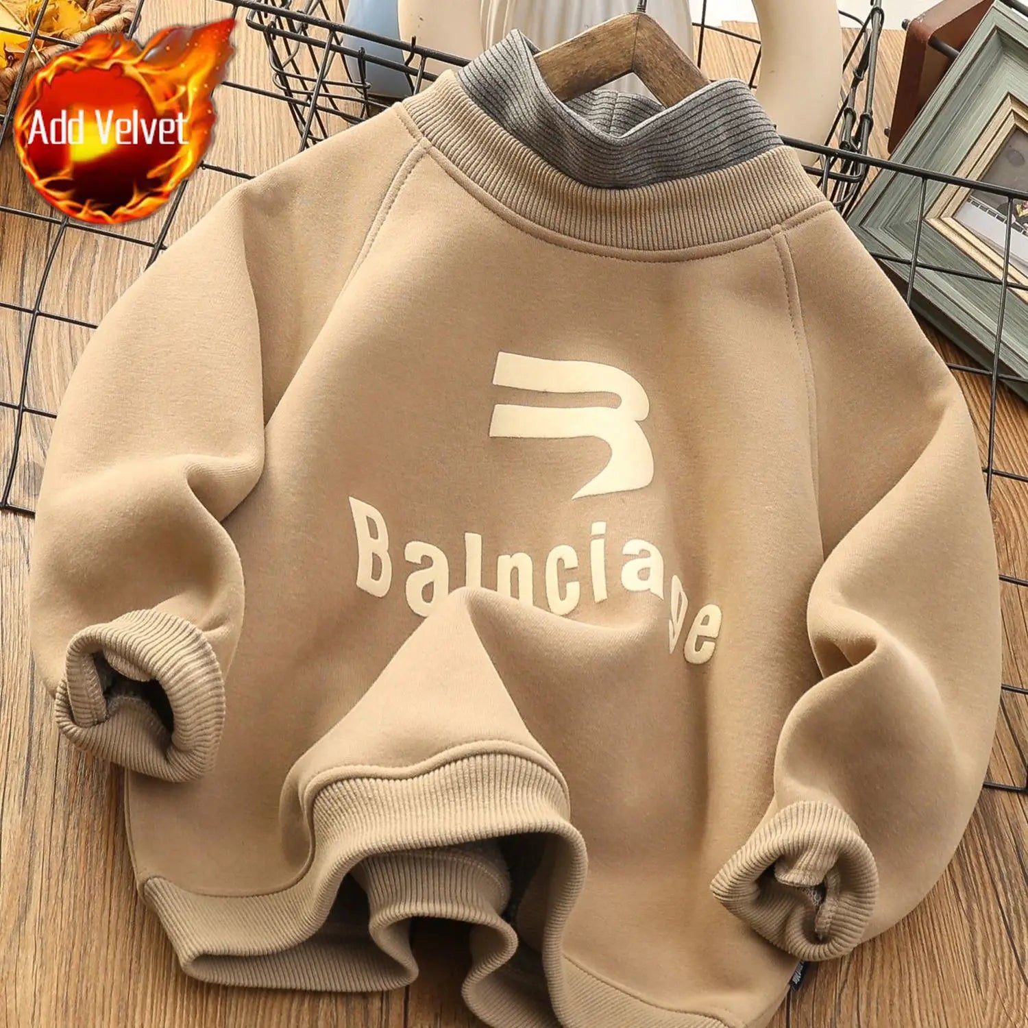 Boys' Big Kids Winter 2025 New Fake Two-Piece Fleece-Lined Mid-Collar Thickened Stylish Base Layer Sweatshirt Tops