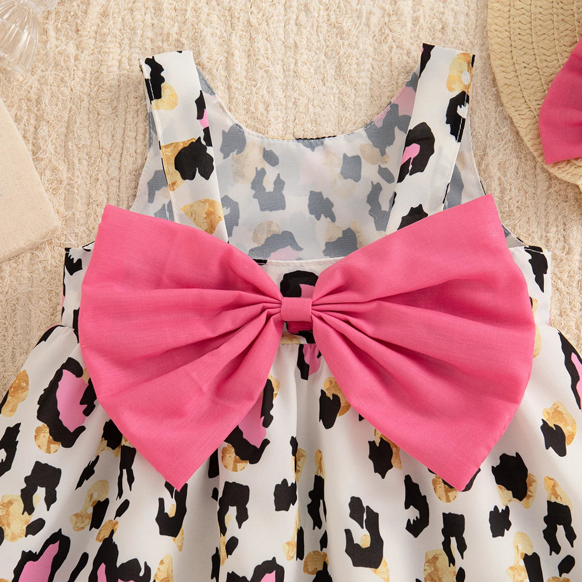 Summer New Sweet Bow Baby Girl Dress, Cute And Caring Children'S Clothes With Free Hat Suitable For Babies Aged 6-24 Months