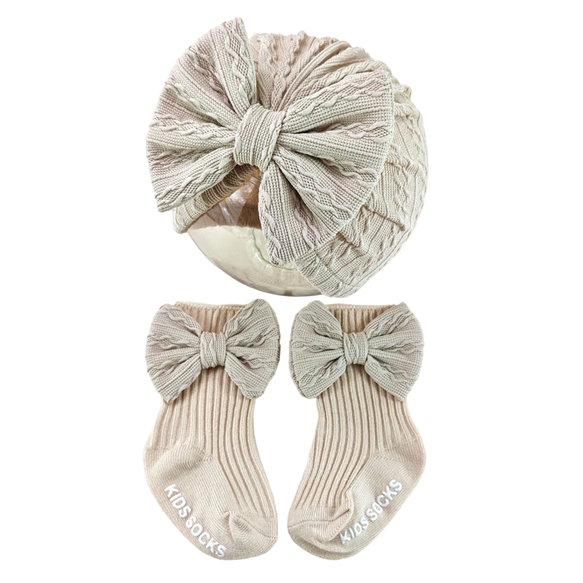 Adorable Baby Boy Knit Hat and Booties Set Newborn Soft Beanie Cap with Pom Pom and Matching Socks for Infants