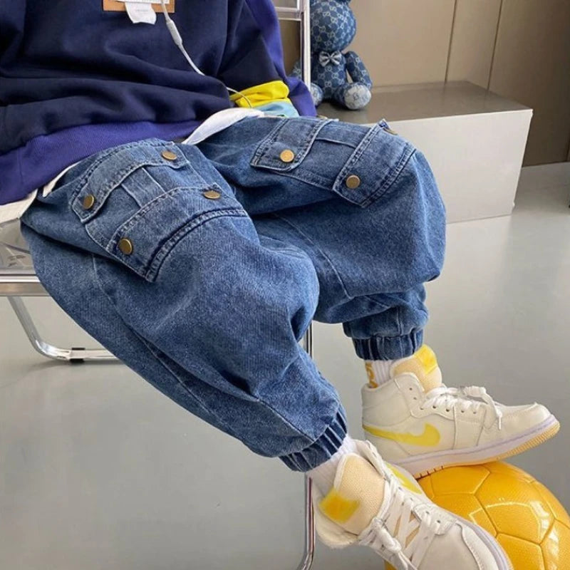 Autumn Boys' Cargo Pants - Durable Denim Jeans for Kids, Streetwear Style, Comfortable & Trendy