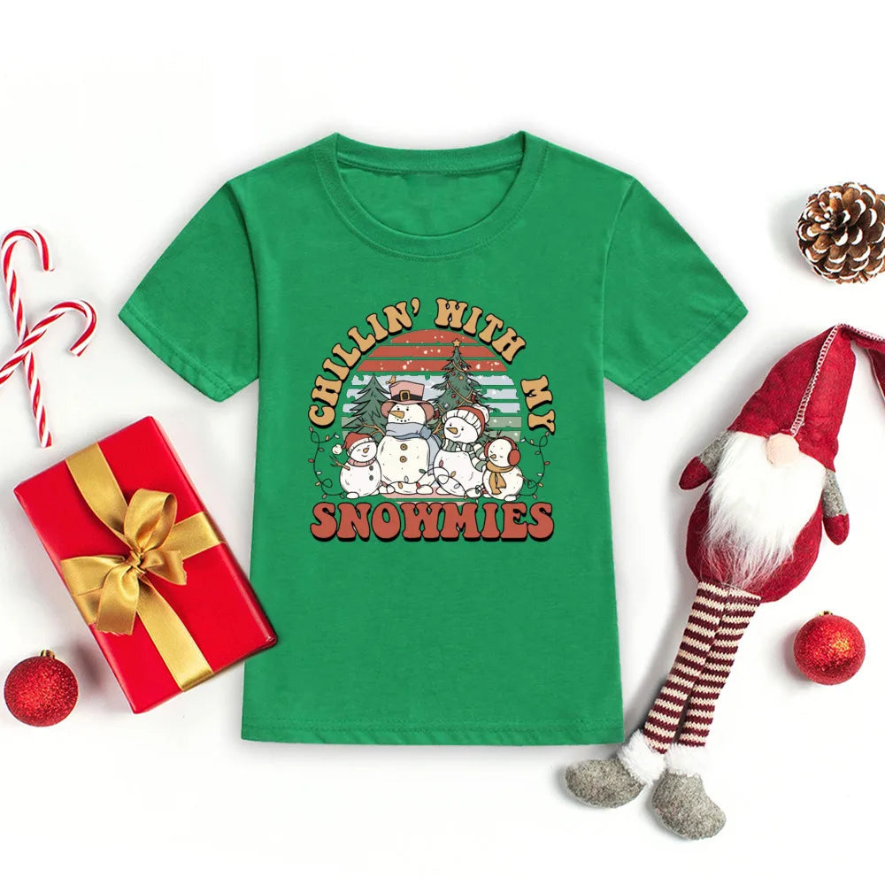 Christmas Kids T-shirt Xmas Boys Girls Clothes Christmas Party Kid Gift Shirts Xmas Children Short Sleeve Shirt Child Outfits