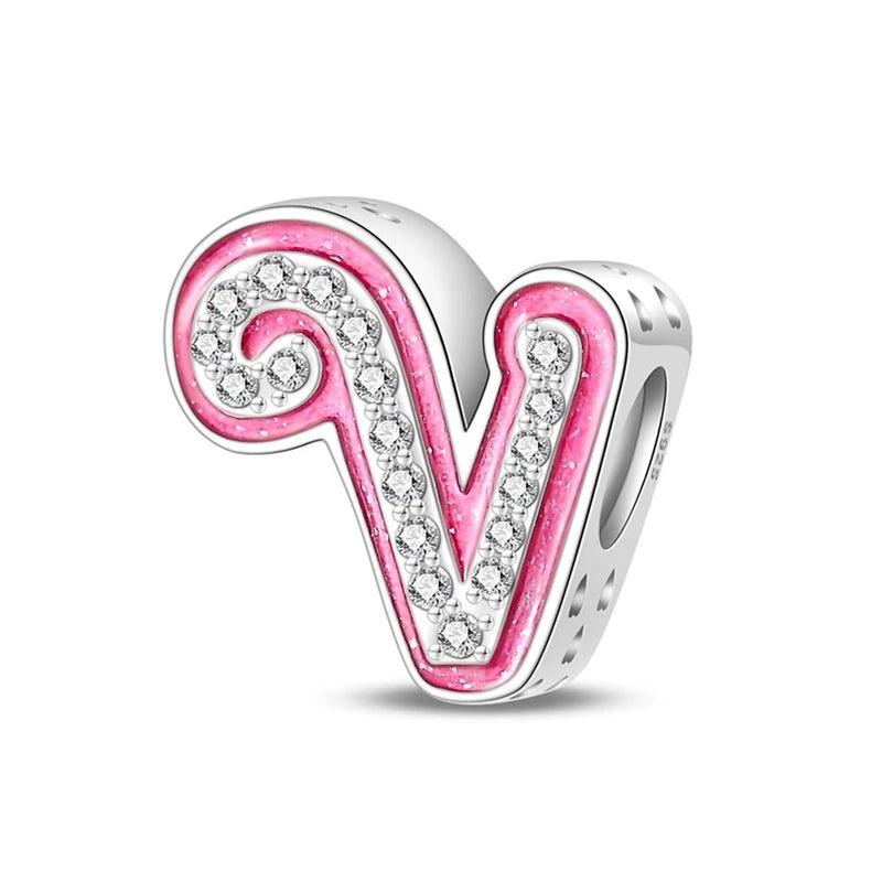 Pink Girl Series 925 Sterling Silver Alphabet Charms Beads Cute Letter Fit Original Bracelet Bangle Necklace DIY Jewelry