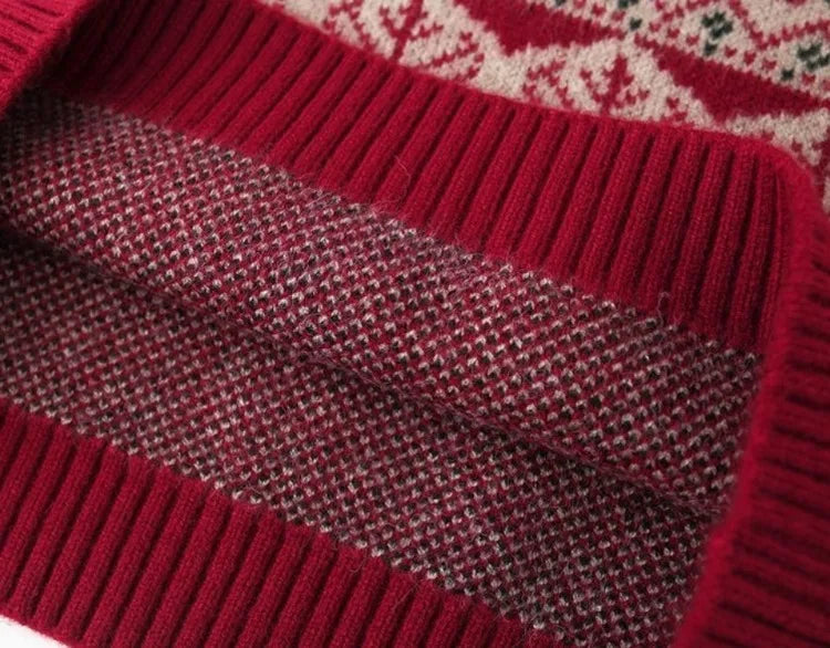 Kids' Christmas Thickened Fleece-Lined Pullover Sweater - Korean Style Warm Baby Boy & Girl Red Holiday Knitwear for Toddler