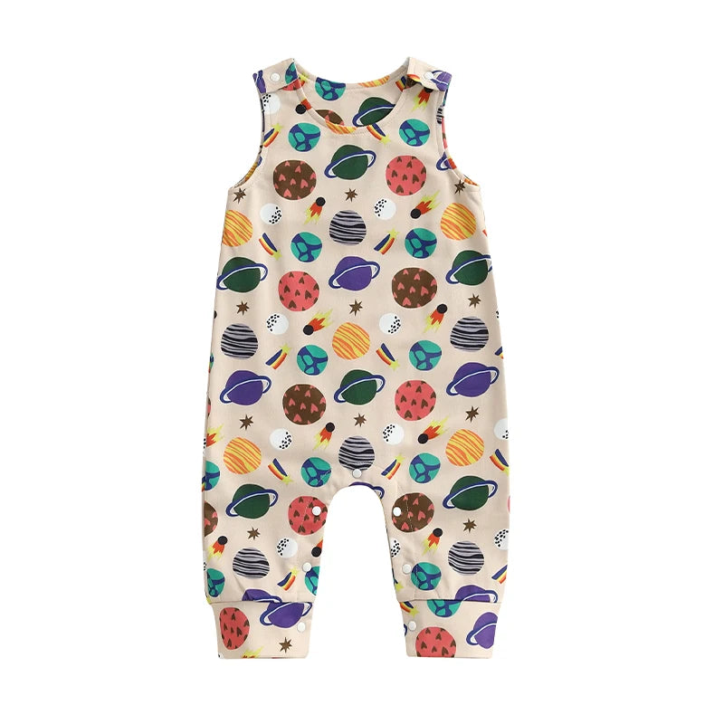 Infant Boy Romper Sleeveless Round Neck Printed Jumpsuit Toddler Playsuit Summer Outfit for Baby Boys