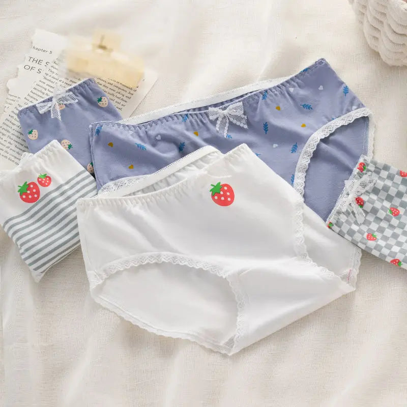 5PCS Kids Cotton Breathable Panties Girl Cartoon Antibacterial Briefs 3+y Young Children Underwears Baby Thin Soft Cute Knickers