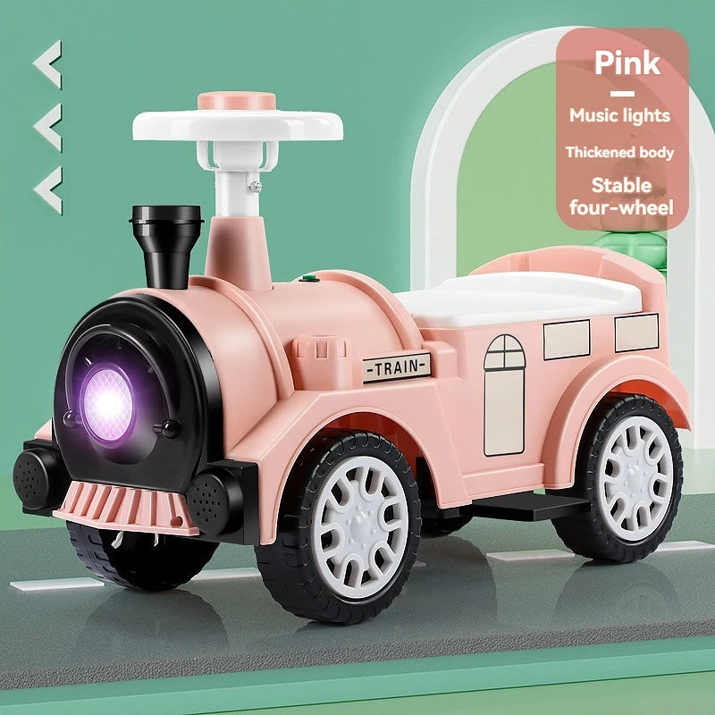 Kids Ride On Train with Lights & Music Under Seat Storage Gift for Toddlers Boys Girls Retro Balance Bike Balance Car Toy