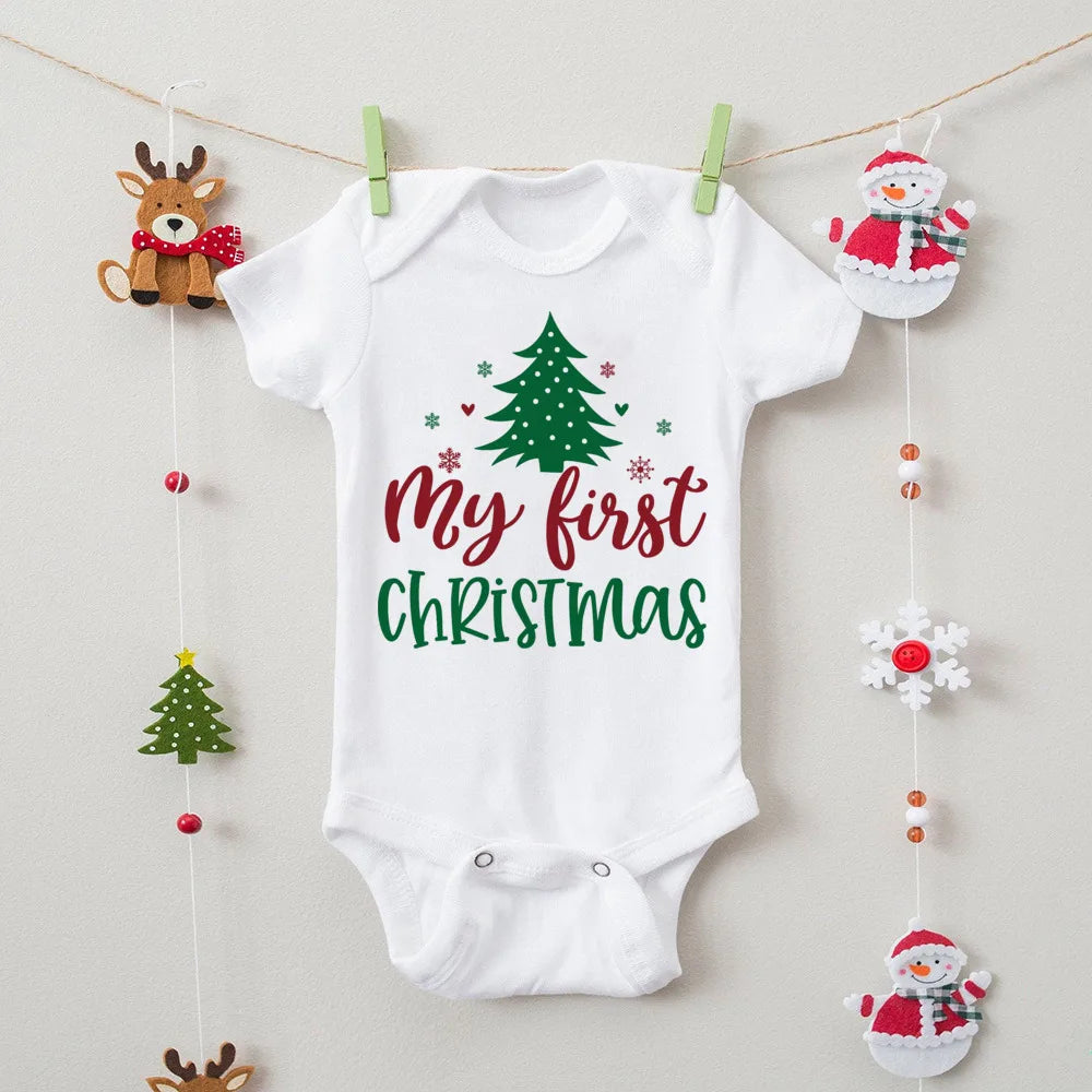 First Christmas Print Baby Bodysuits Boys Girls Xmas Cute Clothes Toddler Romper Newbron Christmas Gift Xmas Party Outfits