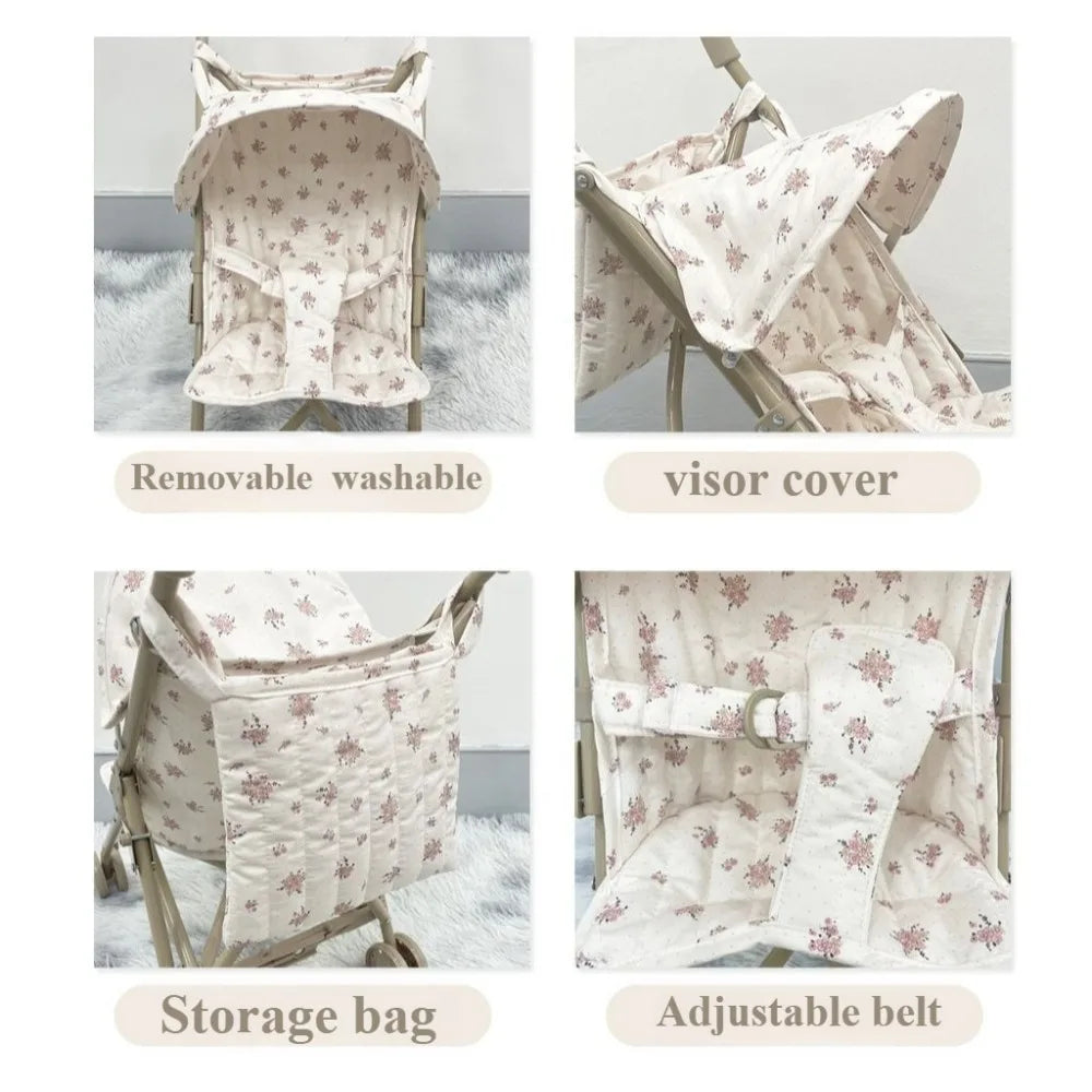 Dolls To Play Baby Doll Stroller Toy for Girls with Canopy Storage Bag Pretend Play Foldable Christmas Gifts for Kids Toddlers