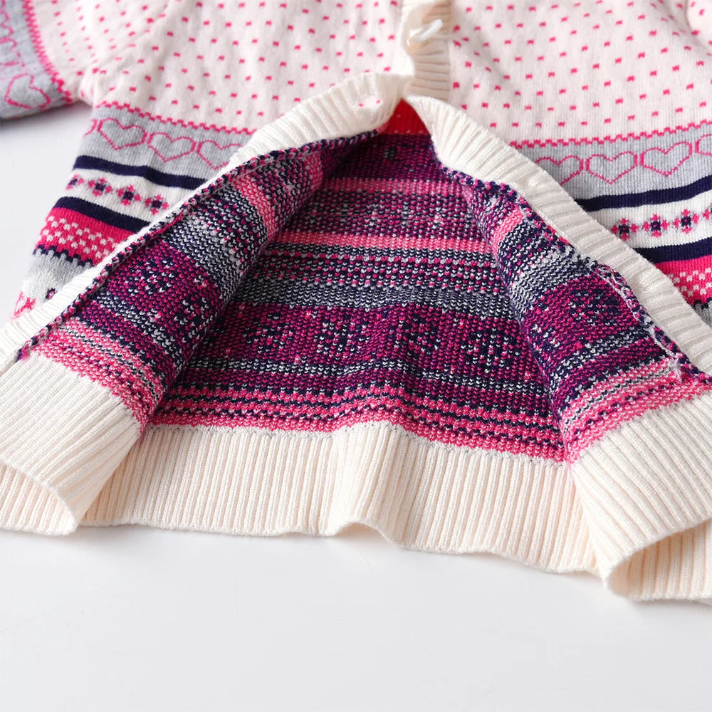 VIKITA Teenagers Cardigans Girls Snowflakes Heart Shape Striped Casual Fashion Cute Sweaters Kids Coat Outer Wear Tops Costumes