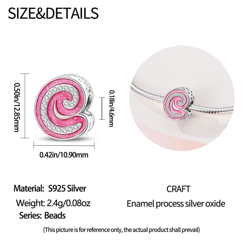 Pink Girl Series 925 Sterling Silver Alphabet Charms Beads Cute Letter Fit Original Bracelet Bangle Necklace DIY Jewelry