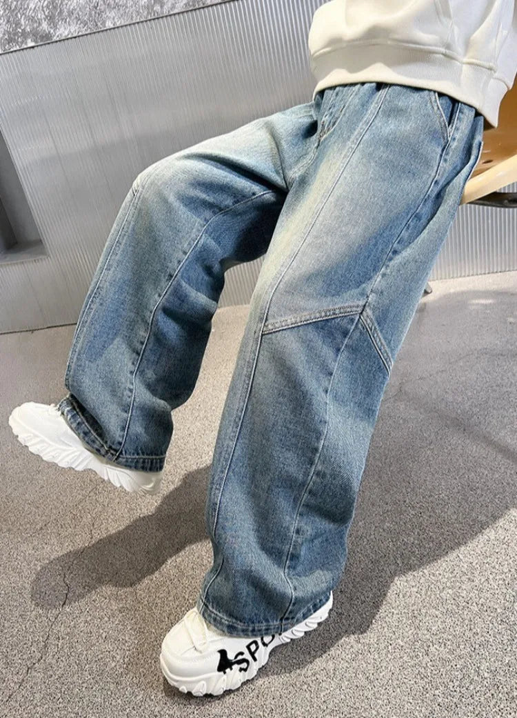 Boys' Jeans Spring Autumn Loose Straight Leg Stylish Versatile Long Pants Hot Sale Ages 7-14