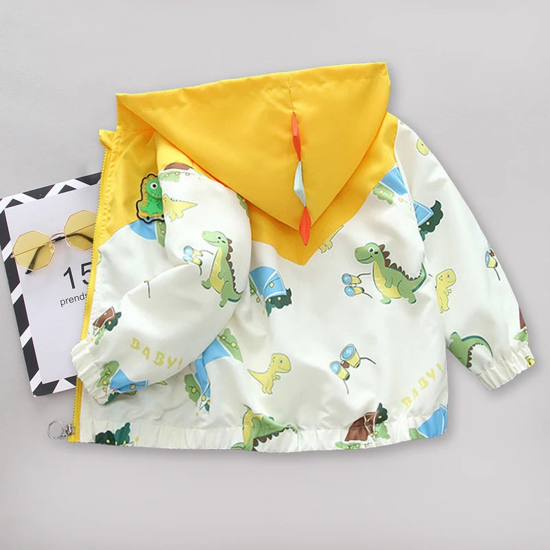 Spring Baby Boys Cartoon Dinosaur Hooded Jacket Toddler Kids Outerwear Casual Windbreaker Coats Children Clothing for 1-6Years