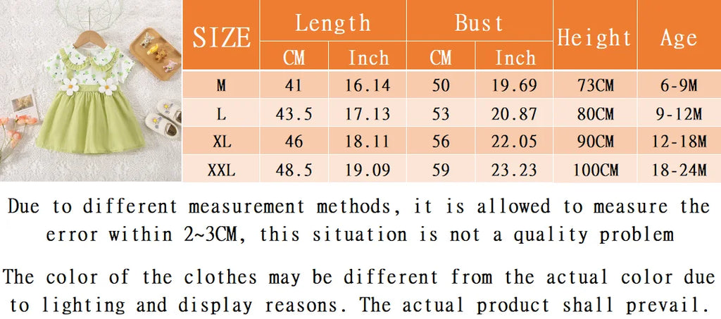Summer New Style Fake Two Short Sleeved Baby Girl Dress, Small Floral Petal Collar Children'S Clothing (6-24 Months)